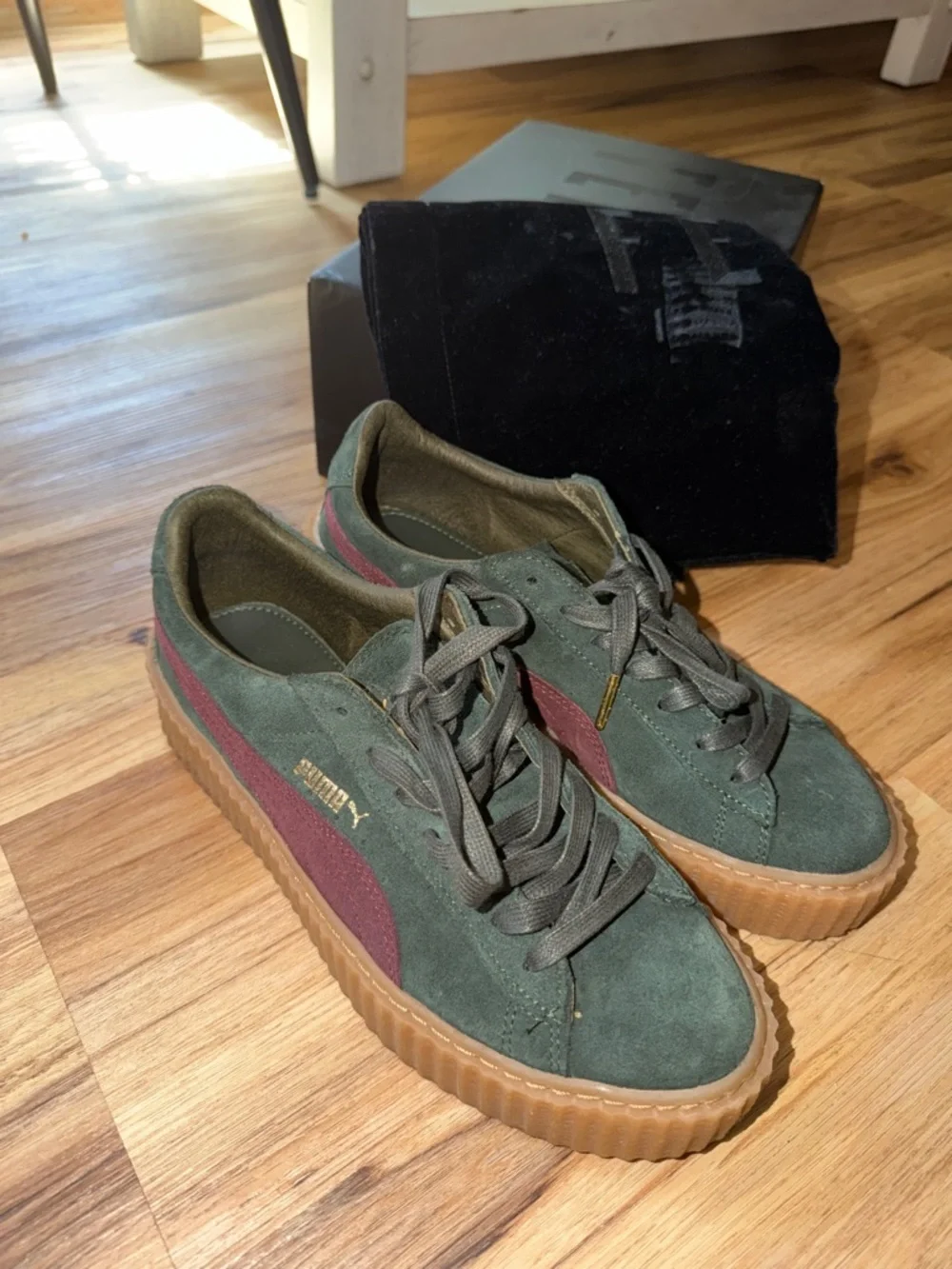 Fenty x Puma green / burgundy suede sneaker